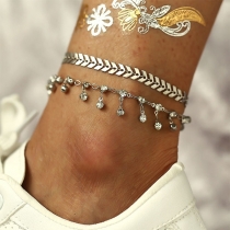 Fashion Rhinestone Inlaid Alloy Anklet Set 2 pcs/Set 