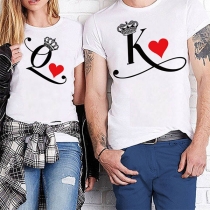 Fashion Crown Printed Short Sleeve Round Neck Couple T-shirt
