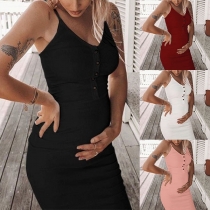Sexy Backless V-neck Solid Color Sling Maternity Dress