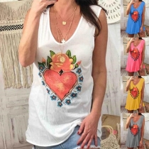 Casual Style Heart Printed Tank Top 