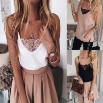 Sexy Backless Lace Spliced V-neck Cami Top