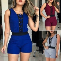 Sexy Hollow Out High Waist Sleeveless Lace-up Romper