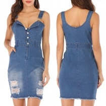 Sexy Backless Slim Fit Ripped Sling Denim Dress