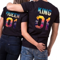 Fashion Colorful Letters Printed Short Sleeve Couple T-shirt