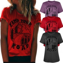 Fashion Short Sleeve Round Neck Printed T-shirt 