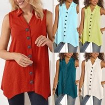 Fashion Sleeveless POLO Collar Irregular Hem Shirt 