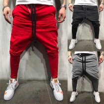 Fashion Solid Color Drawstring Waist Men's Hip-hop Pants