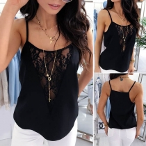 Sexy Backless See-through Lace Spliced Cami Top