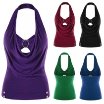 Sexy Backless Cowl Neck Solid Color Halter Top