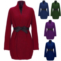 Fashion Solid Color Long Sleeve Stand Collar Knit Cardigan