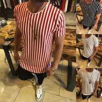 Fashion Short Sleeve Round Neck Men's Striped T-shirt