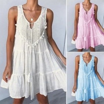 Fashion Sleeveless V-neck Lace Spliced Loose Dress