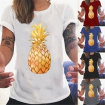 Fashion Pineapple Printed Short Sleeve Round Neck T-shirt