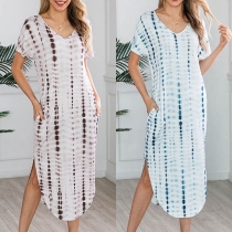 Fashion Short Sleeve V-neck Irregular Hem Printed Dress
