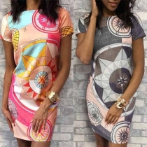 Fashion Short Sleeve Round Neck Printed Dress