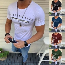 Fashion Letters Printed Short Sleeve Round Neck Men's T-shirt