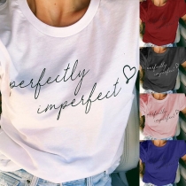 Fashion Letters Printed Short Sleeve Round Neck T-shirt