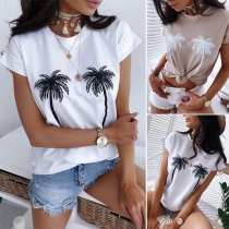 Fashion Coconut Tree Printed Short Sleeve T-shirt