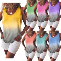 Fashion Color Gradient Round Neck Casual Tank Top