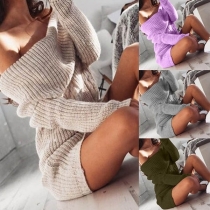 Sexy Off-shoulder Boat Neck Solid Color Sweater Dress