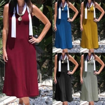 Simple Style Sleeveless Round Neck Solid Color Dress