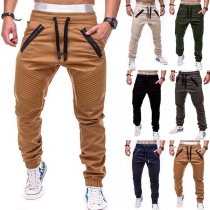 Fashion Solid Color Drawstring Waist Men's Casual Pants