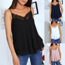 Sexy Backless V-neck Lace Spliced Cami Top
