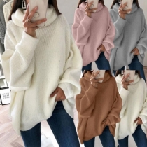 Fashion Solid Color Long Sleeve Turtleneck Loose Sweater