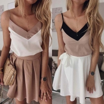 Sexy Backless V-neck Contrast Color Cami Top