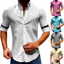 Simple Style Solid Color Long Sleeve POLO Collar Men's Shirt 