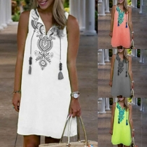 Fashion Sleeveless V-neck Loose Printed Dress