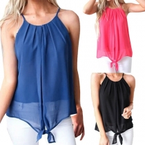 Fashion Solid Color Knotted Hem Chiffon Cami Top