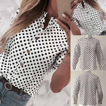 Fashion Long Sleeve Stand Collar Dots Printed Shirt 