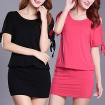 Sexy Hollow Out Short Sleeve Round Neck Slim Fit Dress