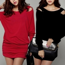 Sexy Backelss Dolman Sleeve Solid Color Dress