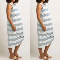 Fashion Sleeveless Round Neck Striped Maternity Dress