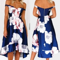 Sexy Off-shoulder High Waist High-low Hem Printed Dress