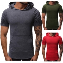 Fashion Solid Color Short Sleeve Hooded Men's T-shirt