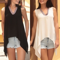 Fashion Sleeveless V-neck Irregular Hem Chiffon Top