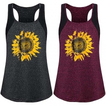 Fashion Sunflower Printed Contrast Color Tank Top