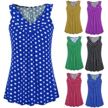 Fashion Sleeveless V-neck Dots Printed Top