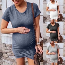 Fashion Solid Color Short Sleeve Irregular Hem Maternity Dress
