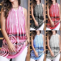 Fashion Sleeveless Stand Collar Printed Top