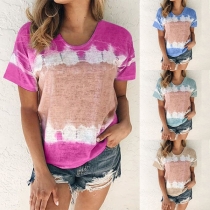 Fashion Short Sleeve Round Neck Tie-dye Printed T-shirt