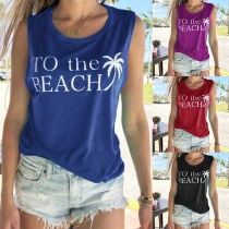 Fashion Letters Printed Round Neck Tank Top