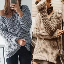 Fashion Solid Color Long Sleeve V-neck Sweater
