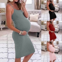 Sexy Backless Solid Color Sling Maternity Dress
