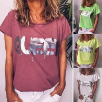 Fashion Letters Printed Short Sleeve Round Neck T-shirt 