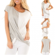 Fashion Contrast Color Crossover Hem Short Sleeve T-shirt