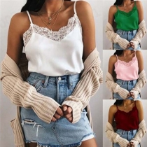 Sexy Backless V-neck Lace Spliced Cami Top